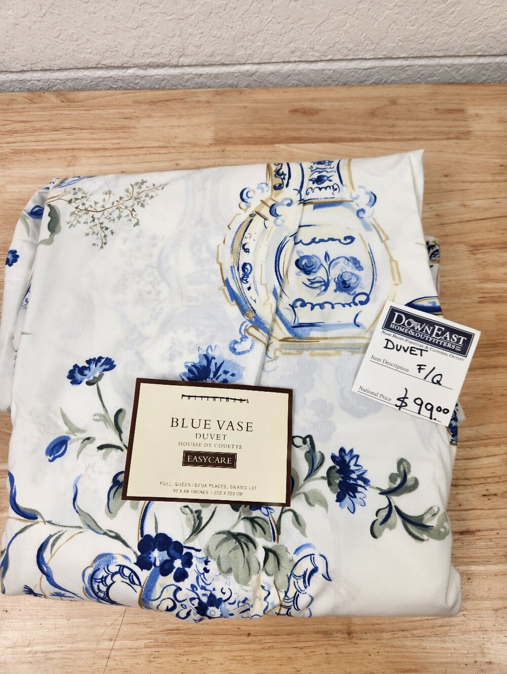 Pottery Barn Blue Vase Duvet Sz F/Q Cottagecore French Floral 100% Cotton NOS